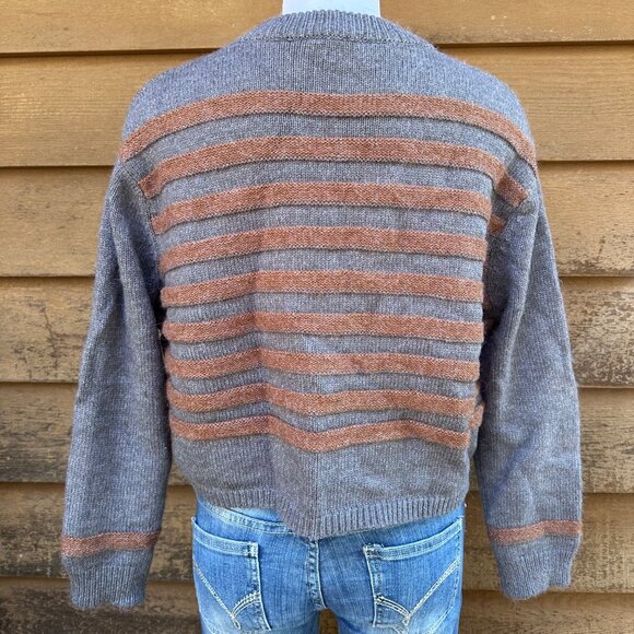 Mystree Womens Wide Cropped Striped Sweater Size S Gray & Copper Long Sleeves Kn - Picture 3 of 9